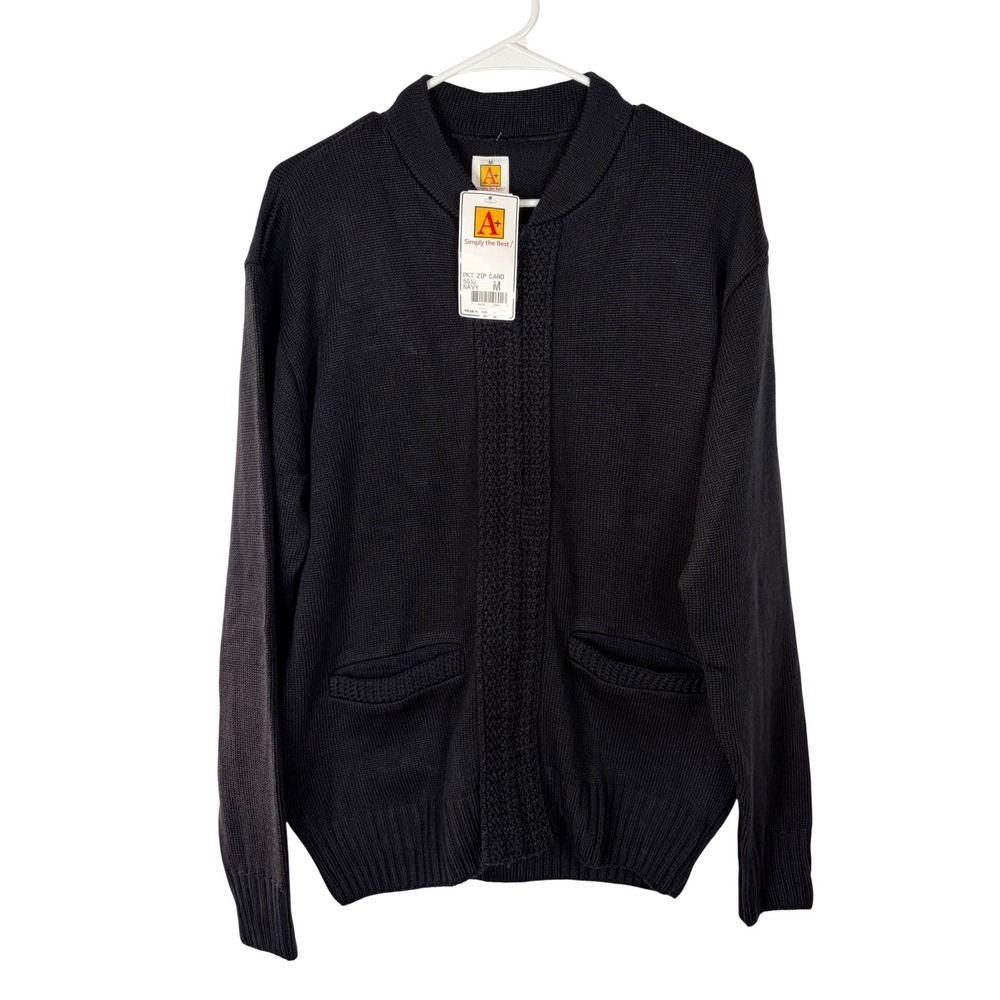 A+ Simply the Best Mens Black Full Zip Cardigan Sweater Uniform 5510 Medium NWT